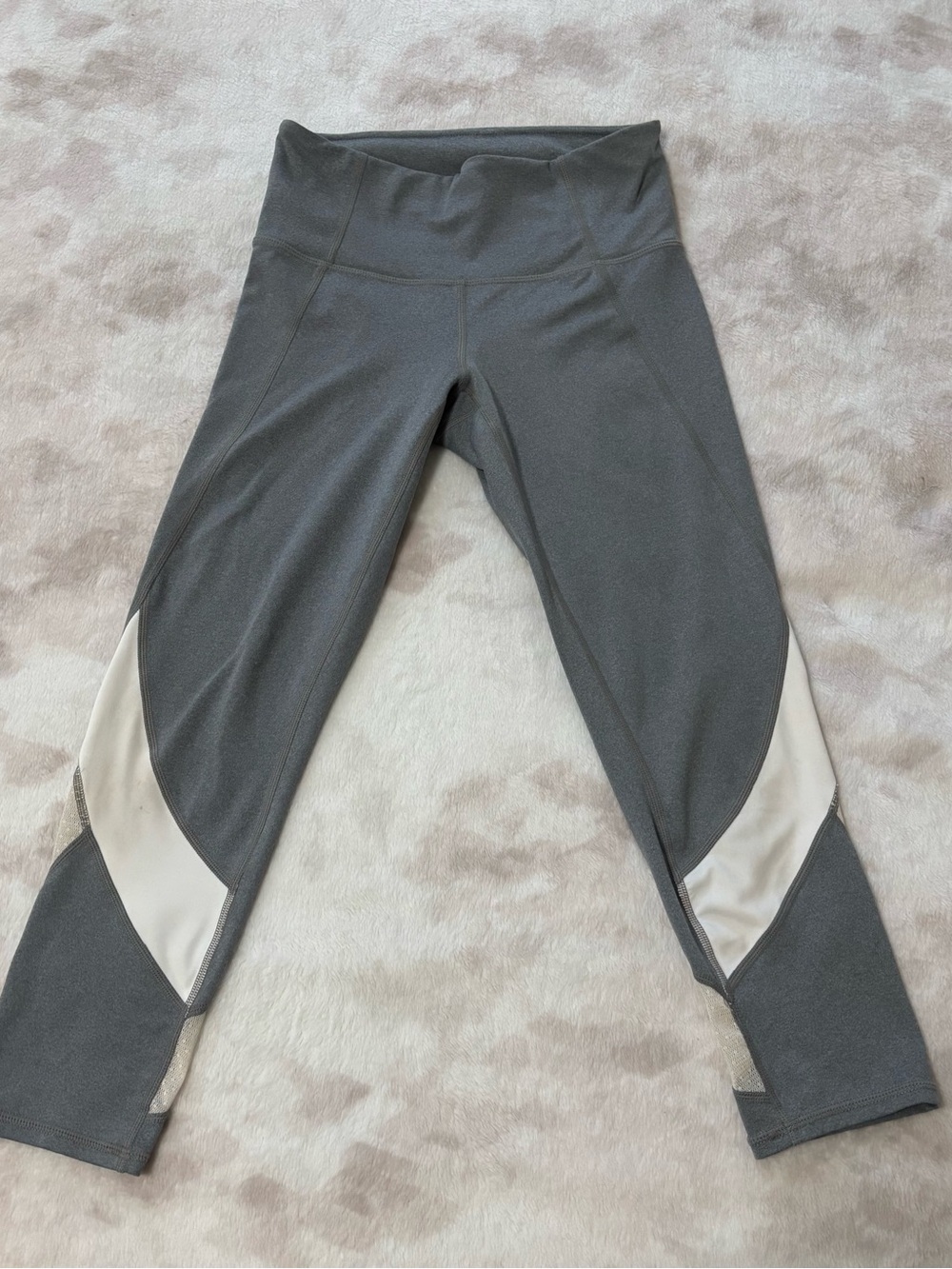 Athleta Grey Leggings with Cream Side Mesh Panels Size S
